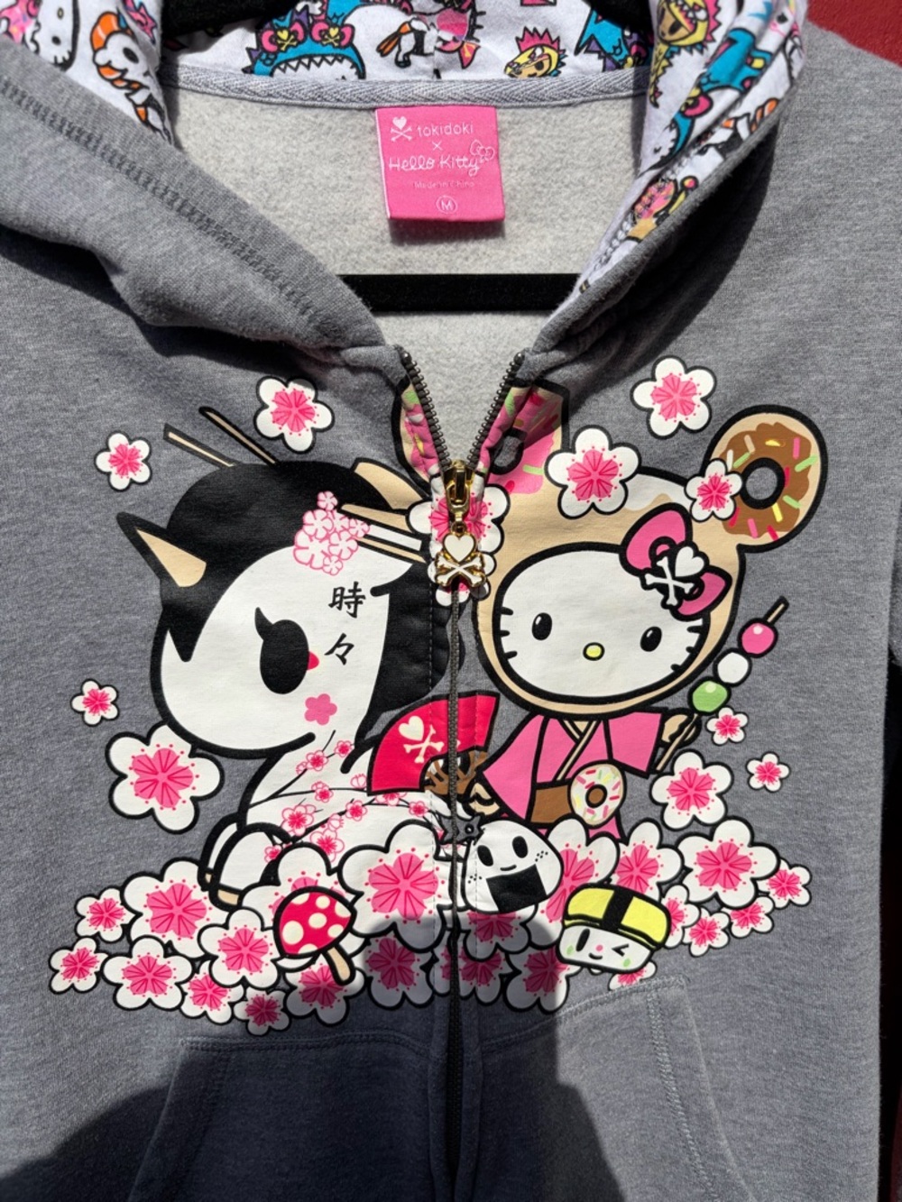 Tokidoki Hello Kitty GrayZip Hoodie with Floral Graphic Donuts - Picture 4 of 9